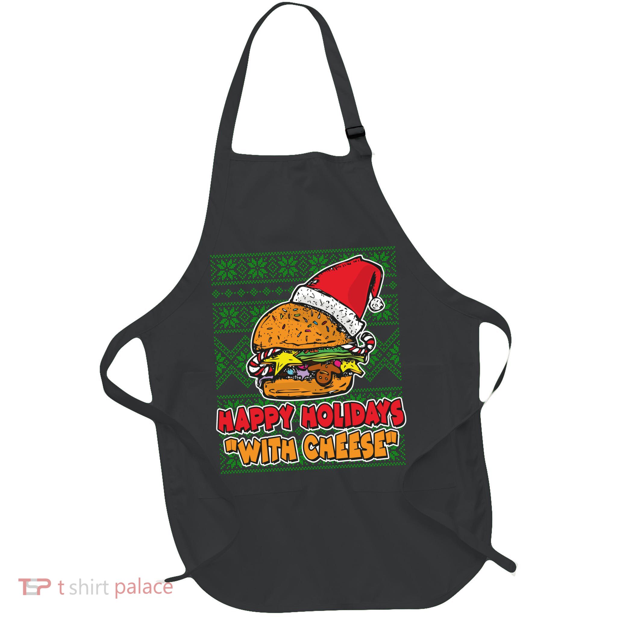 Happy Holidays With Cheese Ugly Christmas Sweater Full-Length Apron With Pockets