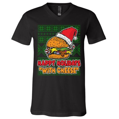 Happy Holidays With Cheese Ugly Christmas Sweater V-Neck T-Shirt