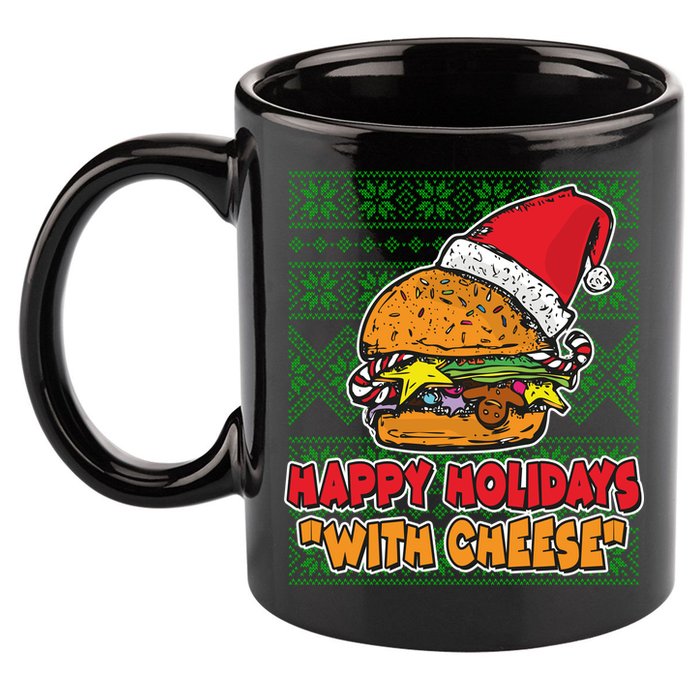 Happy Holidays With Cheese Ugly Christmas Sweater 11oz C Handle Ceramic Mug