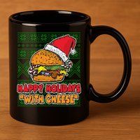 Happy Holidays With Cheese Ugly Christmas Sweater 11oz C Handle Ceramic Mug