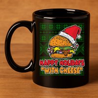 Happy Holidays With Cheese Ugly Christmas Sweater 11oz C Handle Ceramic Mug