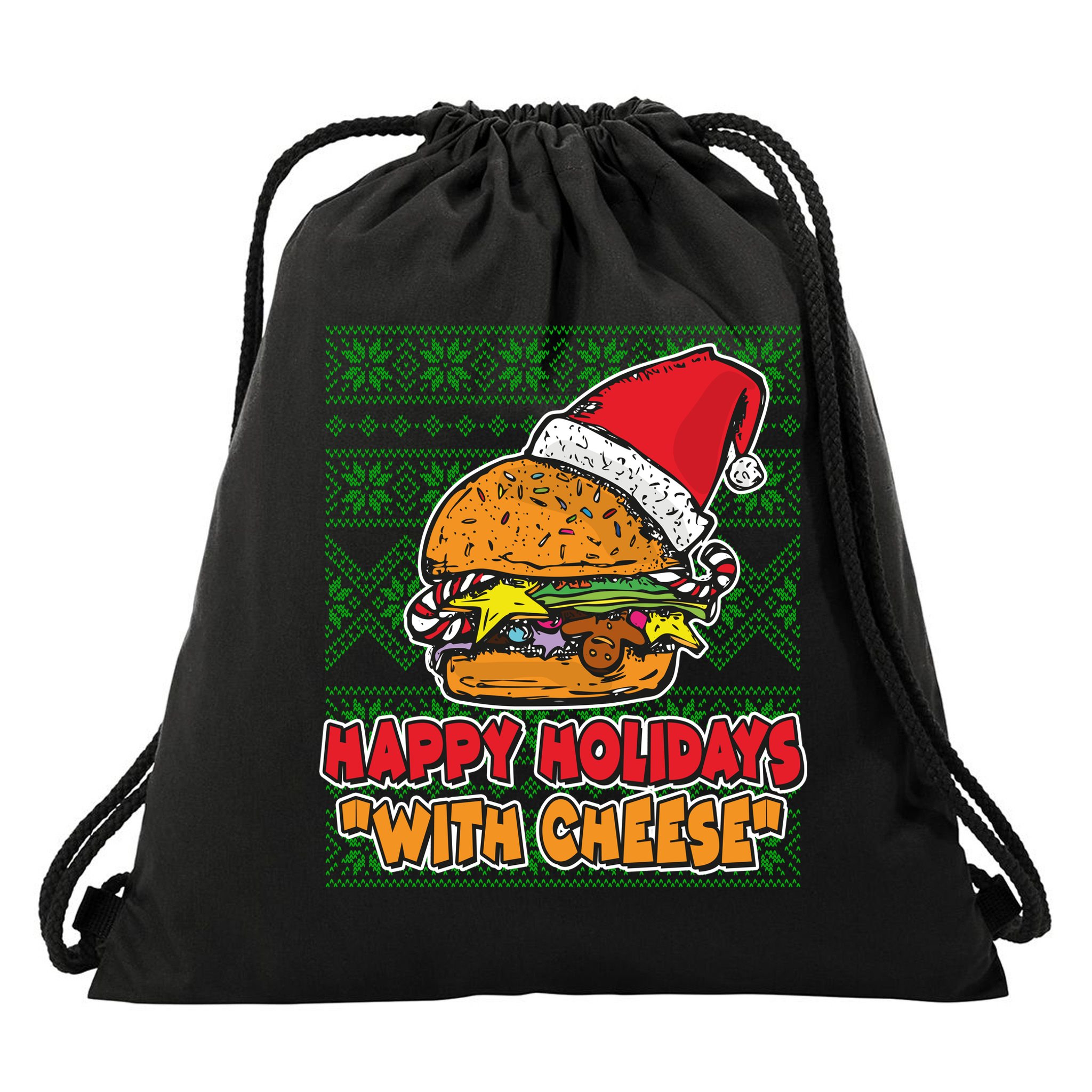 Happy Holidays With Cheese Ugly Christmas Sweater Drawstring Bag