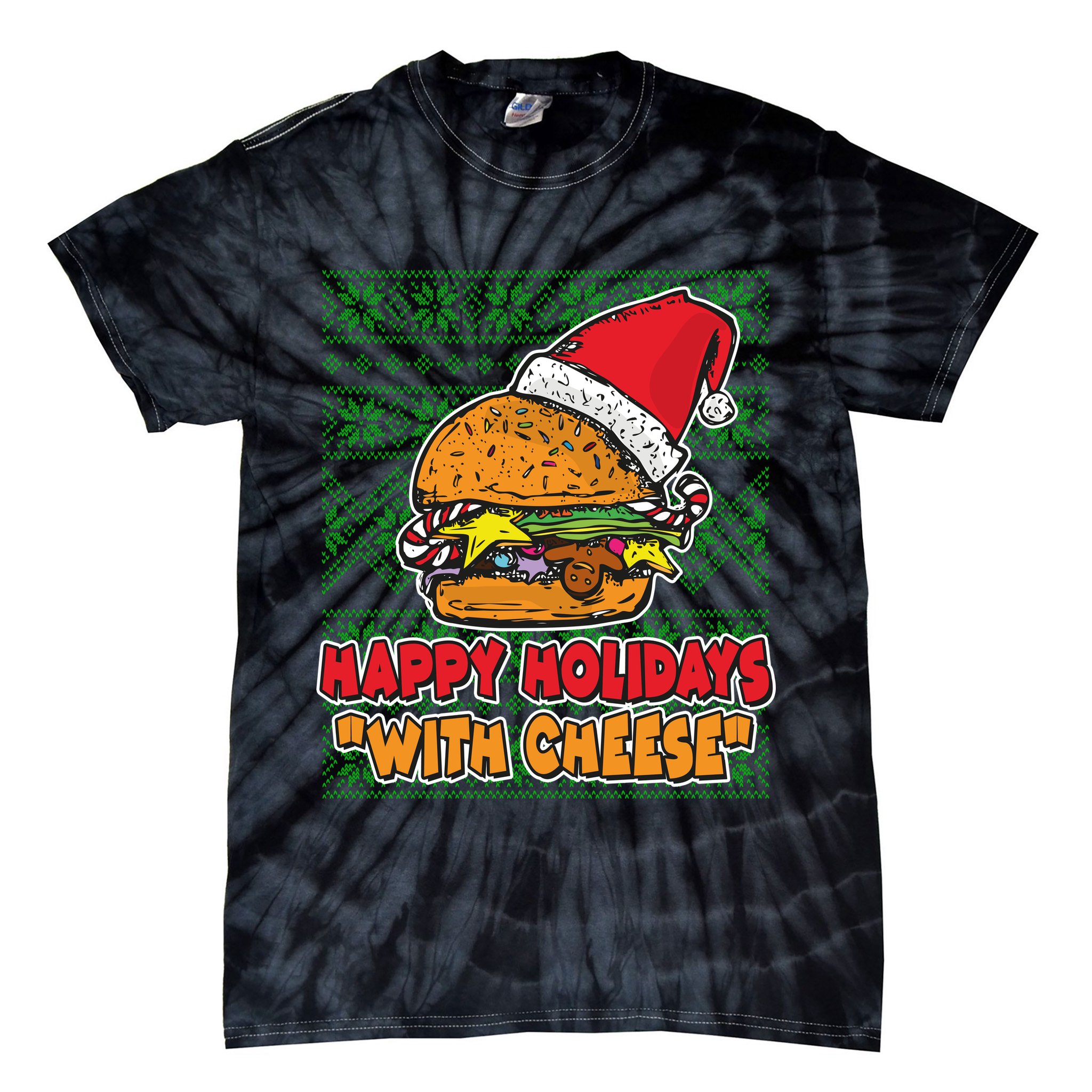 Happy Holidays With Cheese Ugly Christmas Sweater Tie-Dye T-Shirt