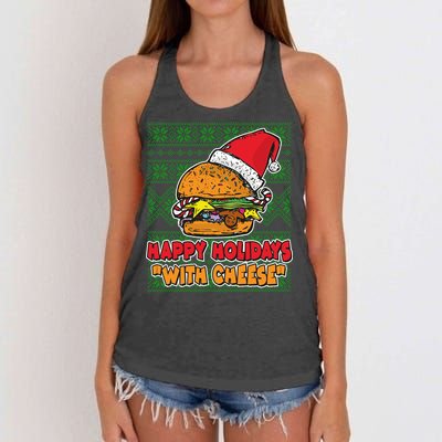 Happy Holidays With Cheese Ugly Christmas Sweater Women's Knotted Racerback Tank