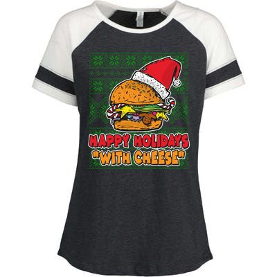 Happy Holidays With Cheese Ugly Christmas Sweater Enza Ladies Jersey Colorblock Tee