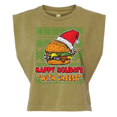 Happy Holidays With Cheese Ugly Christmas Sweater Garment-Dyed Women's Muscle Tee