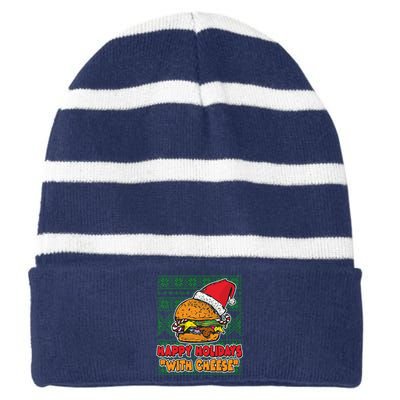 Happy Holidays With Cheese Ugly Christmas Sweater Striped Beanie with Solid Band