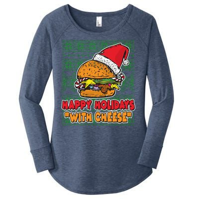 Happy Holidays With Cheese Ugly Christmas Sweater Women's Perfect Tri Tunic Long Sleeve Shirt