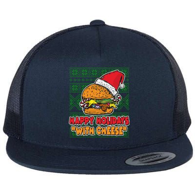 Happy Holidays With Cheese Ugly Christmas Sweater Flat Bill Trucker Hat