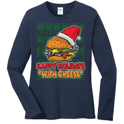 Happy Holidays With Cheese Ugly Christmas Sweater Ladies Long Sleeve Shirt