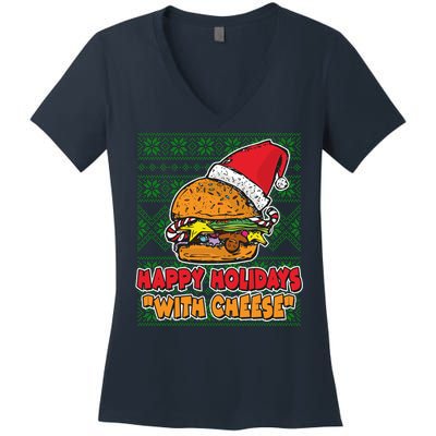 Happy Holidays With Cheese Ugly Christmas Sweater Women's V-Neck T-Shirt