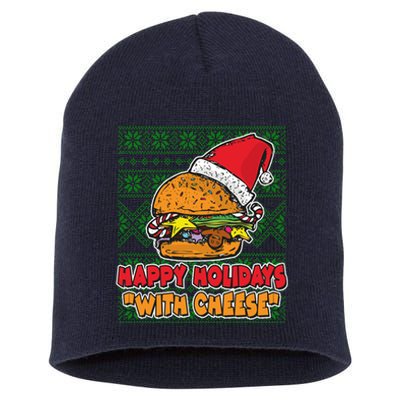 Happy Holidays With Cheese Ugly Christmas Sweater Short Acrylic Beanie