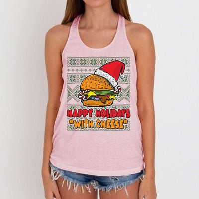 Happy Holidays With Cheese Ugly Christmas Sweater Women's Knotted Racerback Tank