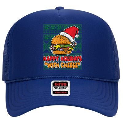 Happy Holidays With Cheese Ugly Christmas Sweater High Crown Mesh Back Trucker Hat