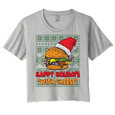 Happy Holidays With Cheese Ugly Christmas Sweater Women's Crop Top Tee