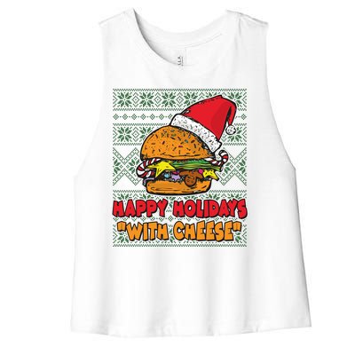 Happy Holidays With Cheese Ugly Christmas Sweater Women's Racerback Cropped Tank