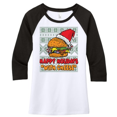 Happy Holidays With Cheese Ugly Christmas Sweater Women's Tri-Blend 3/4-Sleeve Raglan Shirt