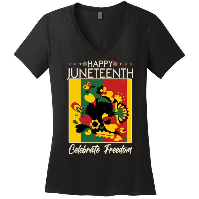 Happy Juneteenth Celebrate Freedom  Abstract Art Women's V-Neck T-Shirt