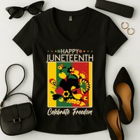 Happy Juneteenth Celebrate Freedom  Abstract Art Women's V-Neck T-Shirt
