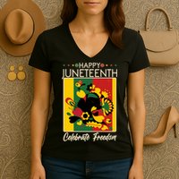 Happy Juneteenth Celebrate Freedom  Abstract Art Women's V-Neck T-Shirt