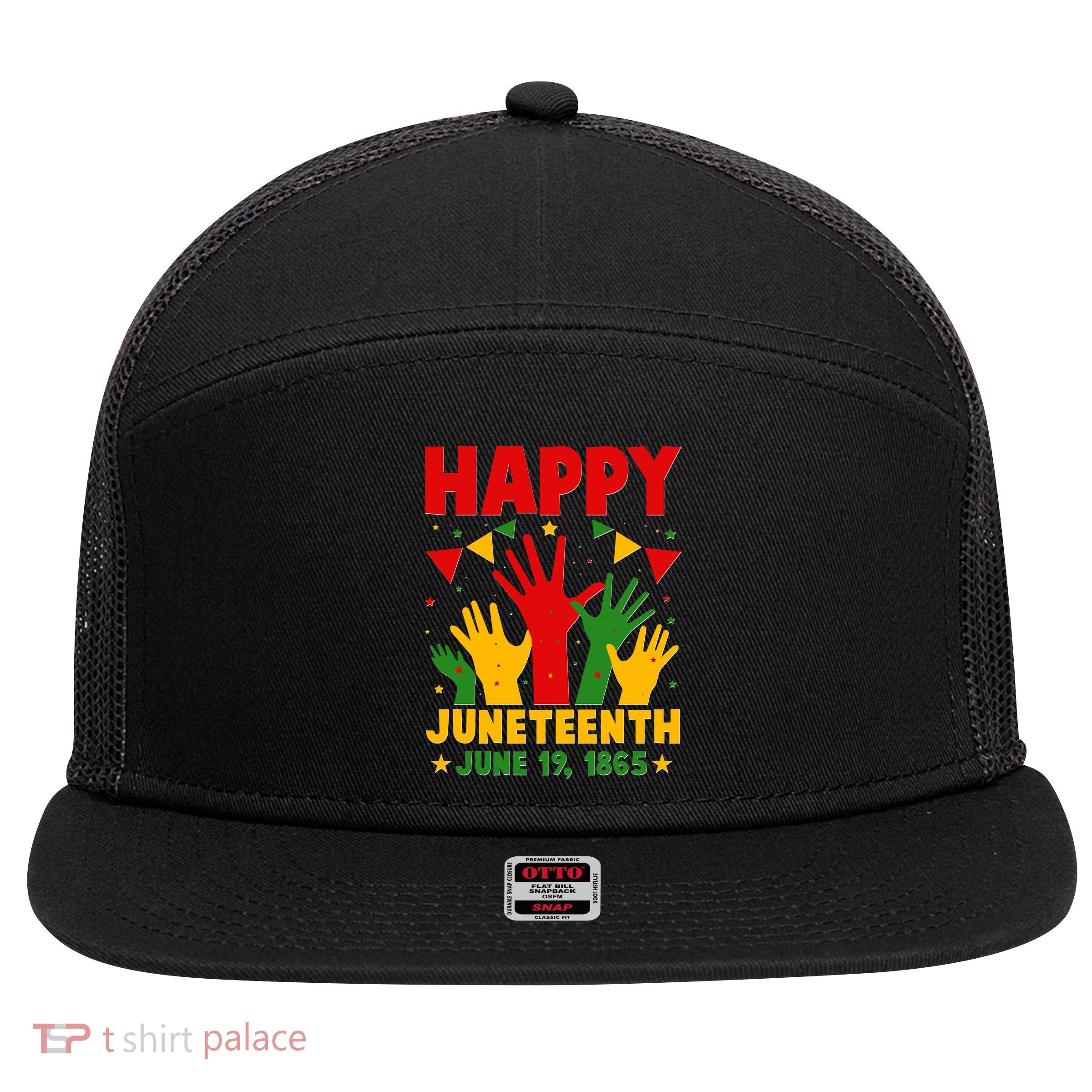 Happy Juneteenth June 19 1865 Celebration Raised Hands 7 Panel Mesh Trucker Snapback Hat