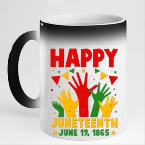 Happy Juneteenth June 19 1865 Celebration Raised Hands 11oz Black Color Changing Mug