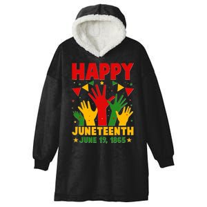 Happy Juneteenth June 19 1865 Celebration Raised Hands Hooded Wearable Blanket