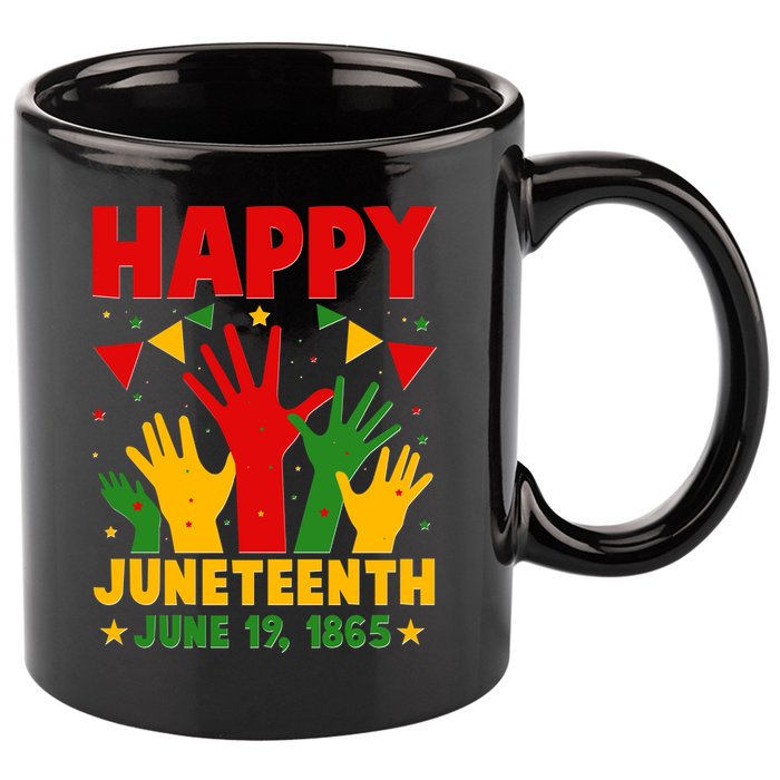 Happy Juneteenth June 19 1865 Celebration Raised Hands 11oz C Handle Ceramic Mug