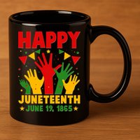 Happy Juneteenth June 19 1865 Celebration Raised Hands 11oz C Handle Ceramic Mug