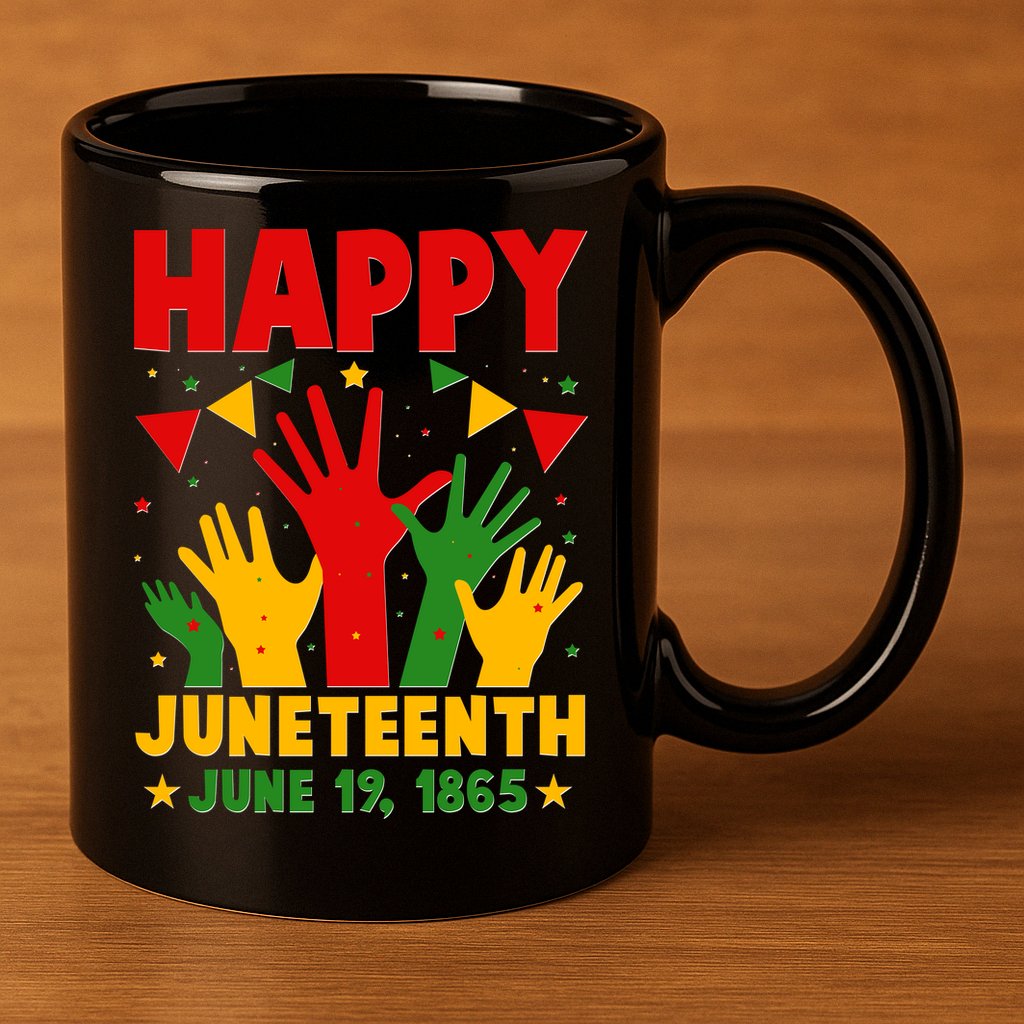 Happy Juneteenth June 19 1865 Celebration Raised Hands 11oz C Handle Ceramic Mug