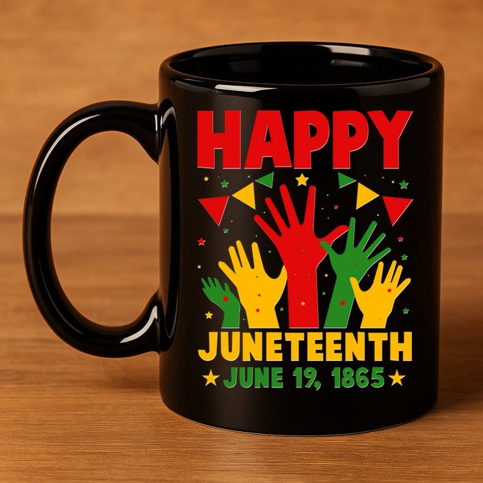 Happy Juneteenth June 19 1865 Celebration Raised Hands 11oz C Handle Ceramic Mug