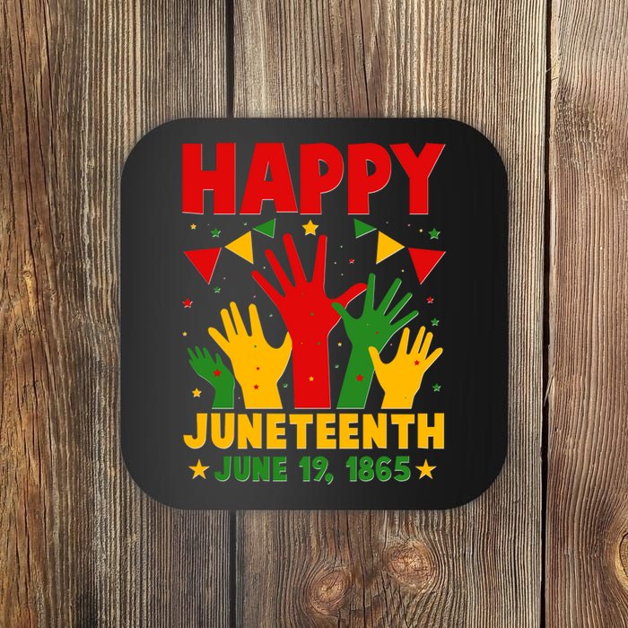 Happy Juneteenth June 19 1865 Celebration Raised Hands Coaster