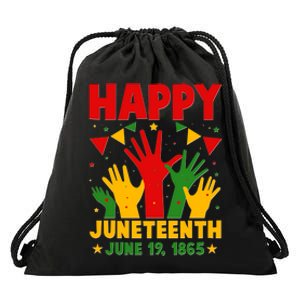 Happy Juneteenth June 19 1865 Celebration Raised Hands Drawstring Bag