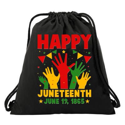 Happy Juneteenth June 19 1865 Celebration Raised Hands Drawstring Bag