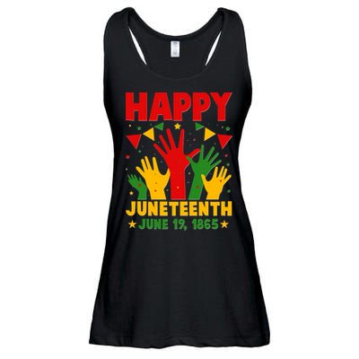 Happy Juneteenth June 19 1865 Celebration Raised Hands Ladies Essential Flowy Tank