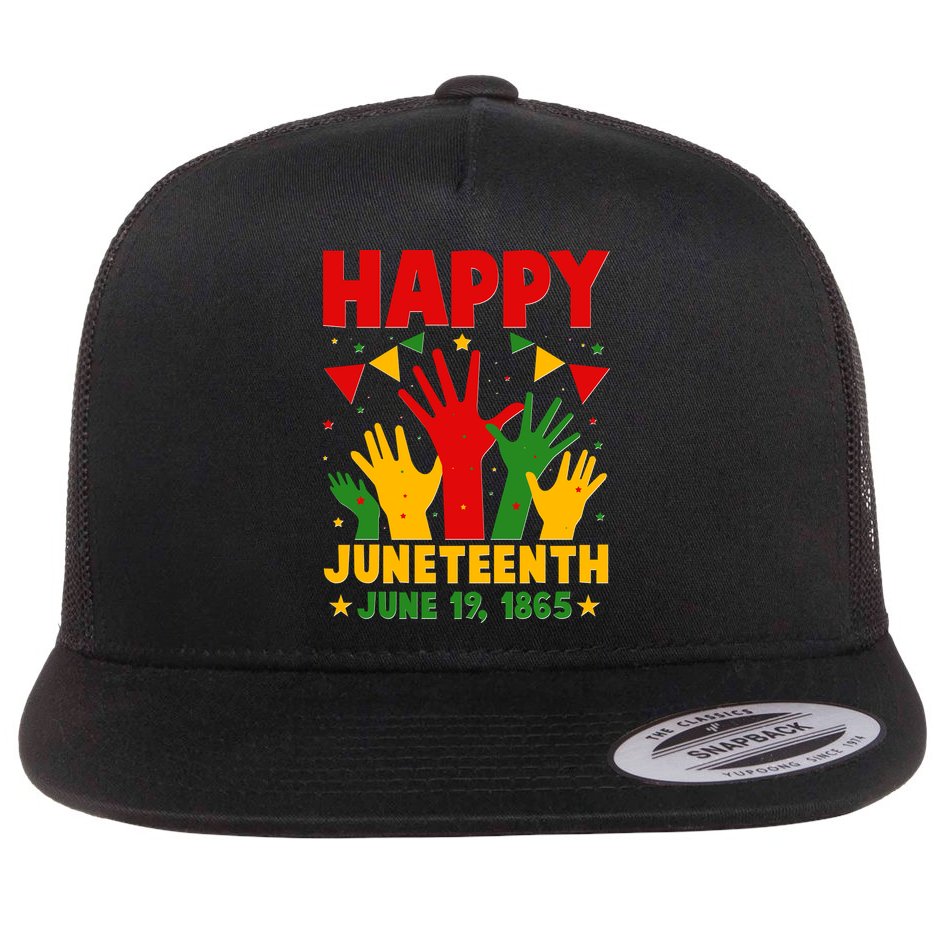Happy Juneteenth June 19 1865 Celebration Raised Hands Flat Bill Trucker Hat