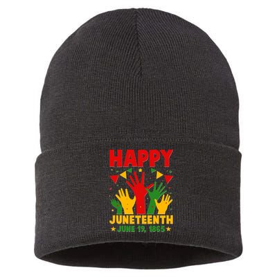 Happy Juneteenth June 19 1865 Celebration Raised Hands Sustainable Knit Beanie