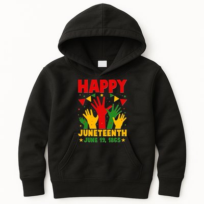 Happy Juneteenth June 19 1865 Celebration Raised Hands Kids Hoodie