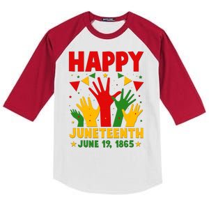 Happy Juneteenth June 19 1865 Celebration Raised Hands Kids Colorblock Raglan Jersey