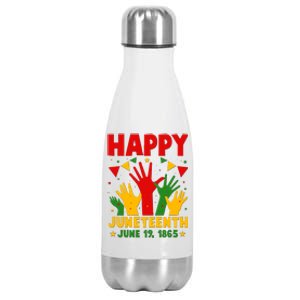 Happy Juneteenth June 19 1865 Celebration Raised Hands Stainless Steel Insulated Water Bottle