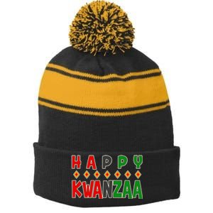 Happy Kwanzaa Holiday Stripe Pom Pom Beanie