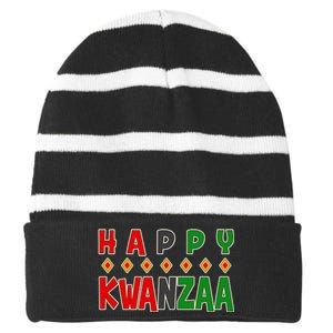 Happy Kwanzaa Holiday Striped Beanie with Solid Band