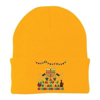 Happy Kwanzaa Traditional Colors Kinara Candles Knit Cap Winter Beanie