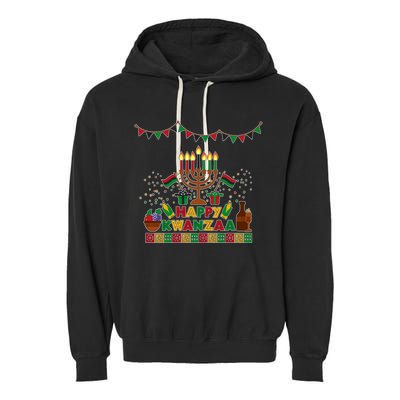 Happy Kwanzaa Traditional Colors Kinara Candles Garment-Dyed Fleece Hoodie