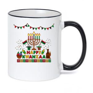 Happy Kwanzaa Traditional Colors Kinara Candles 11oz Black Color Changing Mug