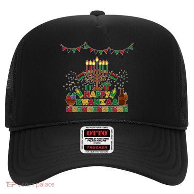 Happy Kwanzaa Traditional Colors Kinara Candles High Crown Mesh Back Trucker Hat