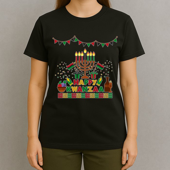 Happy Kwanzaa Traditional Colors Kinara Candles T-Shirt