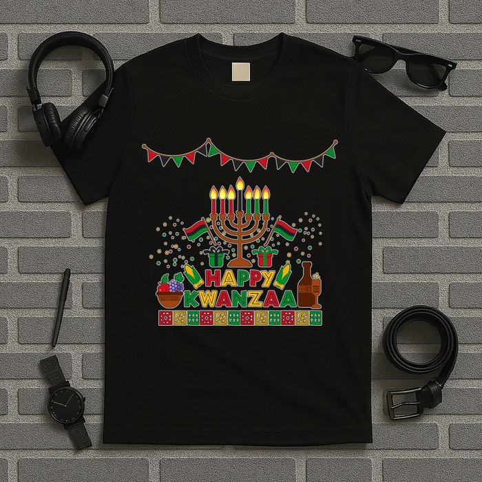 Happy Kwanzaa Traditional Colors Kinara Candles T-Shirt