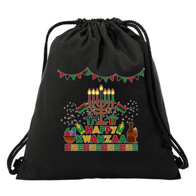 Happy Kwanzaa Traditional Colors Kinara Candles Drawstring Bag