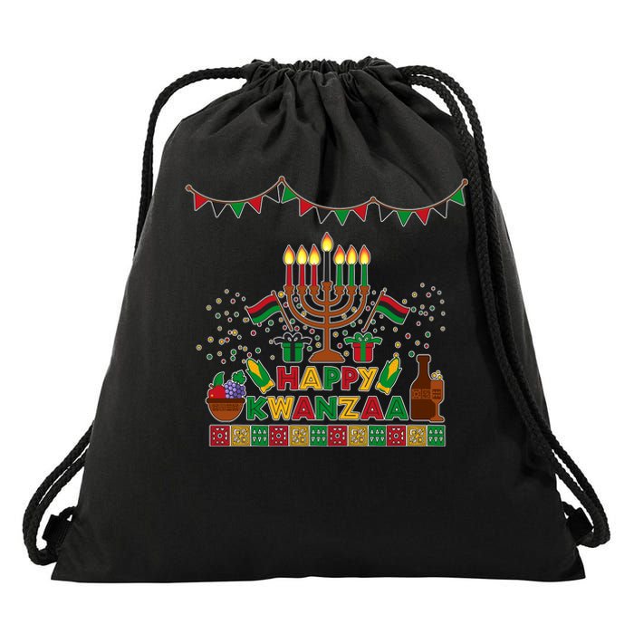 Happy Kwanzaa Traditional Colors Kinara Candles Drawstring Bag